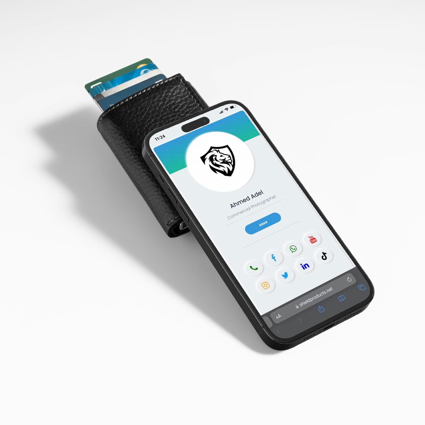 Trifold Black Shield wallet" NFC + QR + Rfid Blocking "