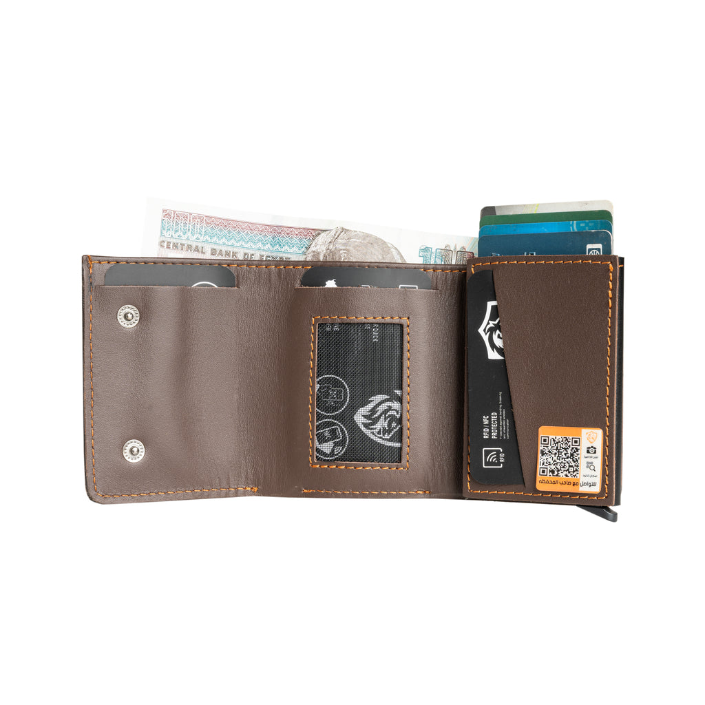 Trifold Brown Nappa Shield Wallet " QR + NFC + Rfid Blocking "