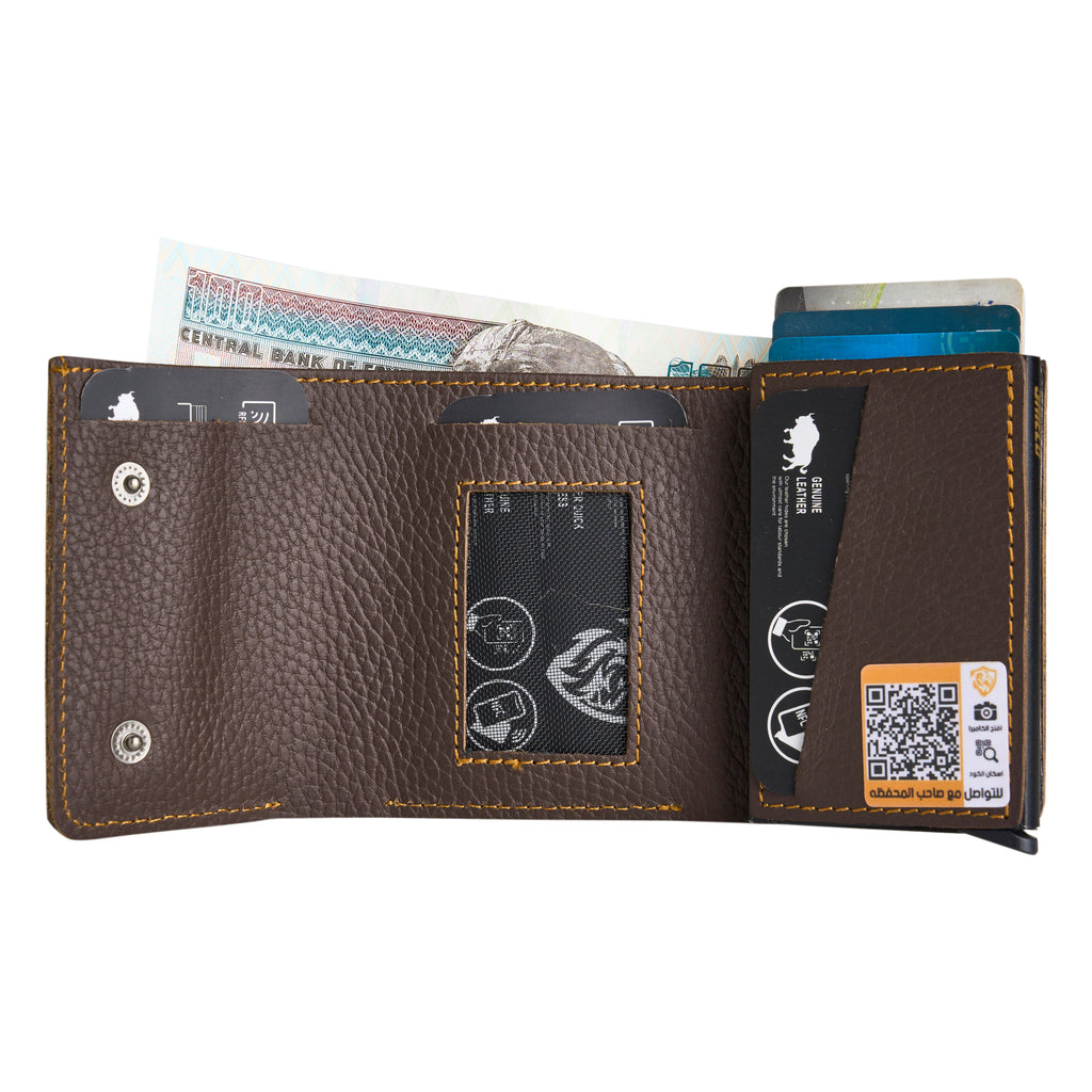 Trifold Brown Ca Shield wallet " QR + NFC + Rfid Blocking "