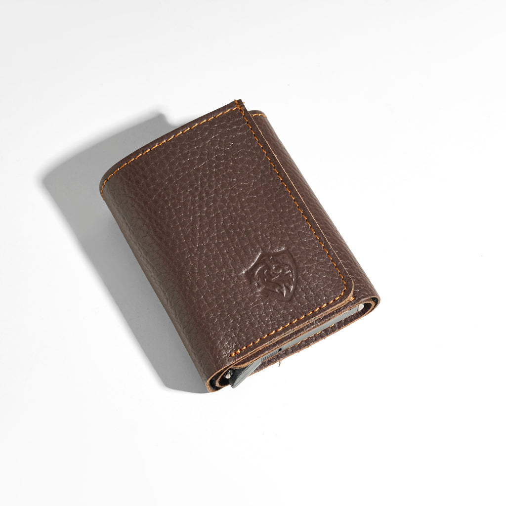 Trifold Brown Ca Shield wallet " QR + NFC + Rfid Blocking "